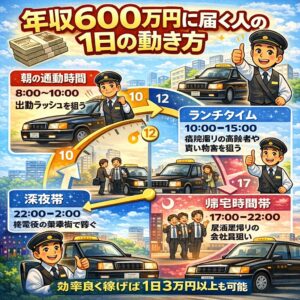 タクシー運転手で年収600万円に届く人の1日の動き方【完全解説】
