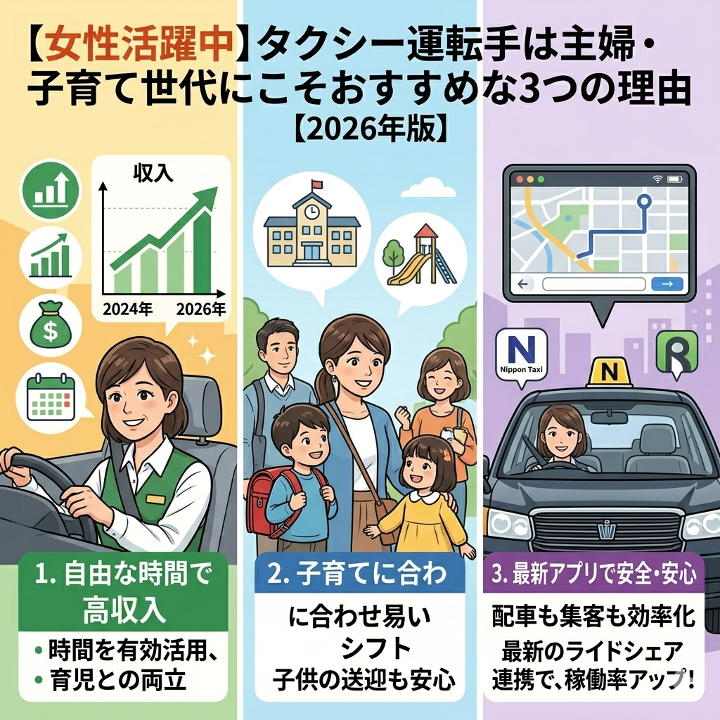 【女性活躍中】タクシー運転手は主婦・子育て世代にこそおすすめな3つの理由