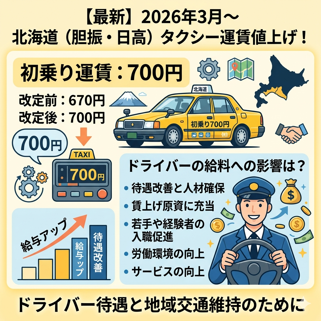 2026年3月〜北海道(胆振・日高)タクシー運賃値上げ