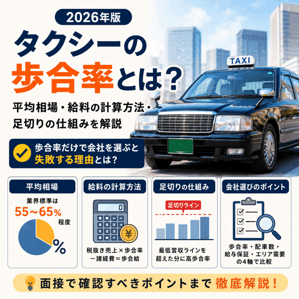 タクシーの歩合率とは？平均相場・給料の計算方法・足切りの仕組みを解説【2026年版】