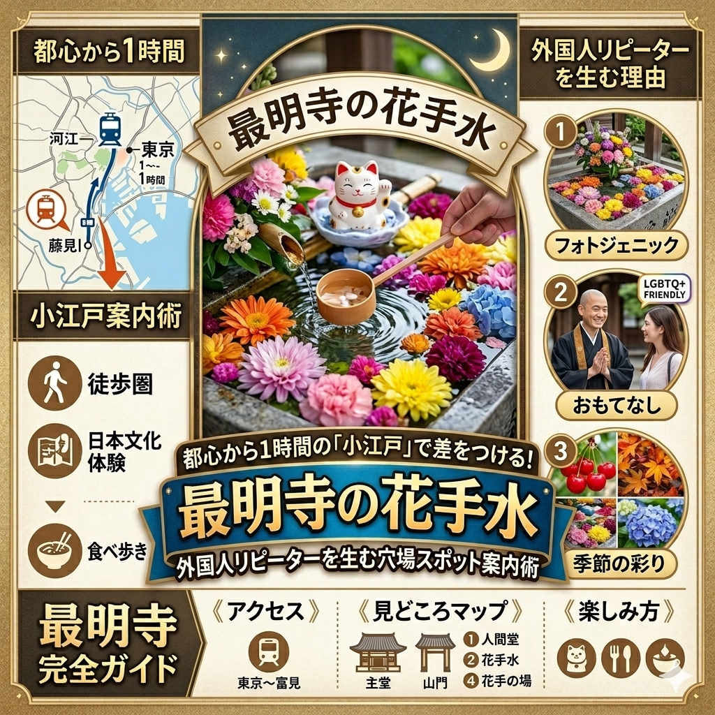 都心から1時間の「小江戸」で差をつける！最明寺の花手水｜外国人リピーターを生む穴場スポット案内術