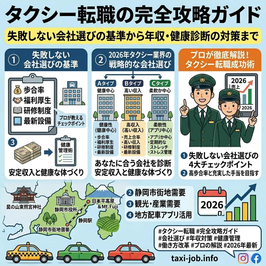 【2026年最新】タクシー転職の完全攻略ガイド｜失敗しない会社選びの基準から年収・健康診断の対策までプロが解説