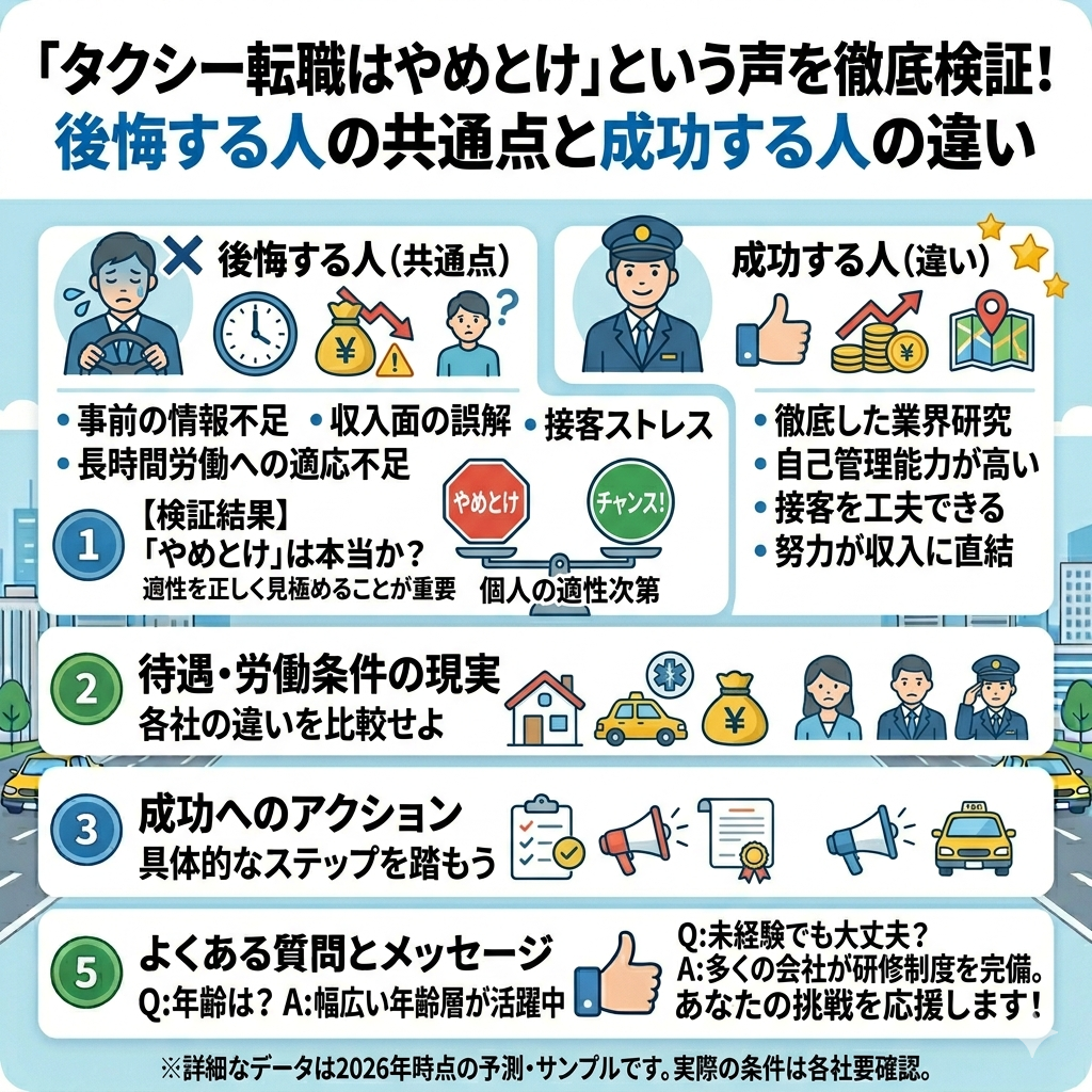 「タクシー転職はやめとけ」という声を徹底検証！後悔する人の共通点と成功する人の違い