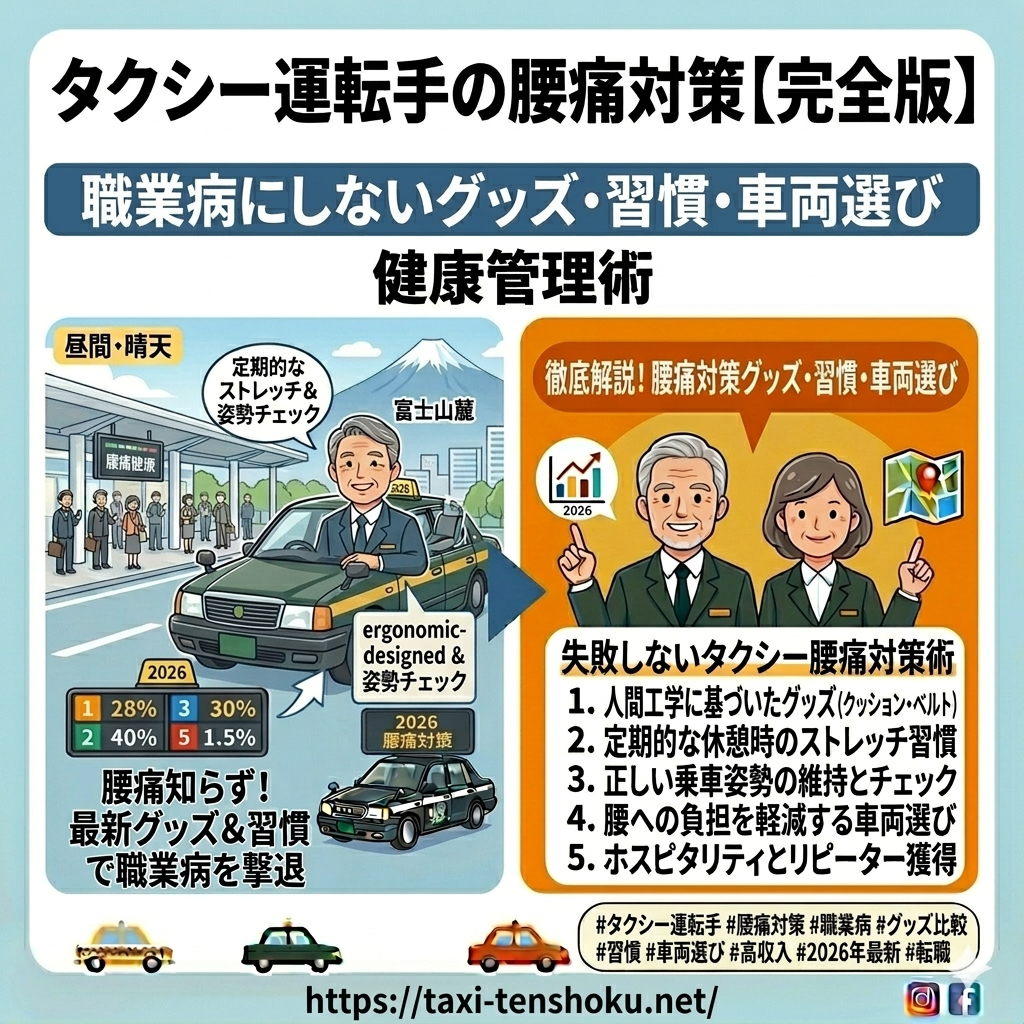 タクシー運転手の腰痛対策【完全版】職業病にしないグッズ・習慣・車両選び