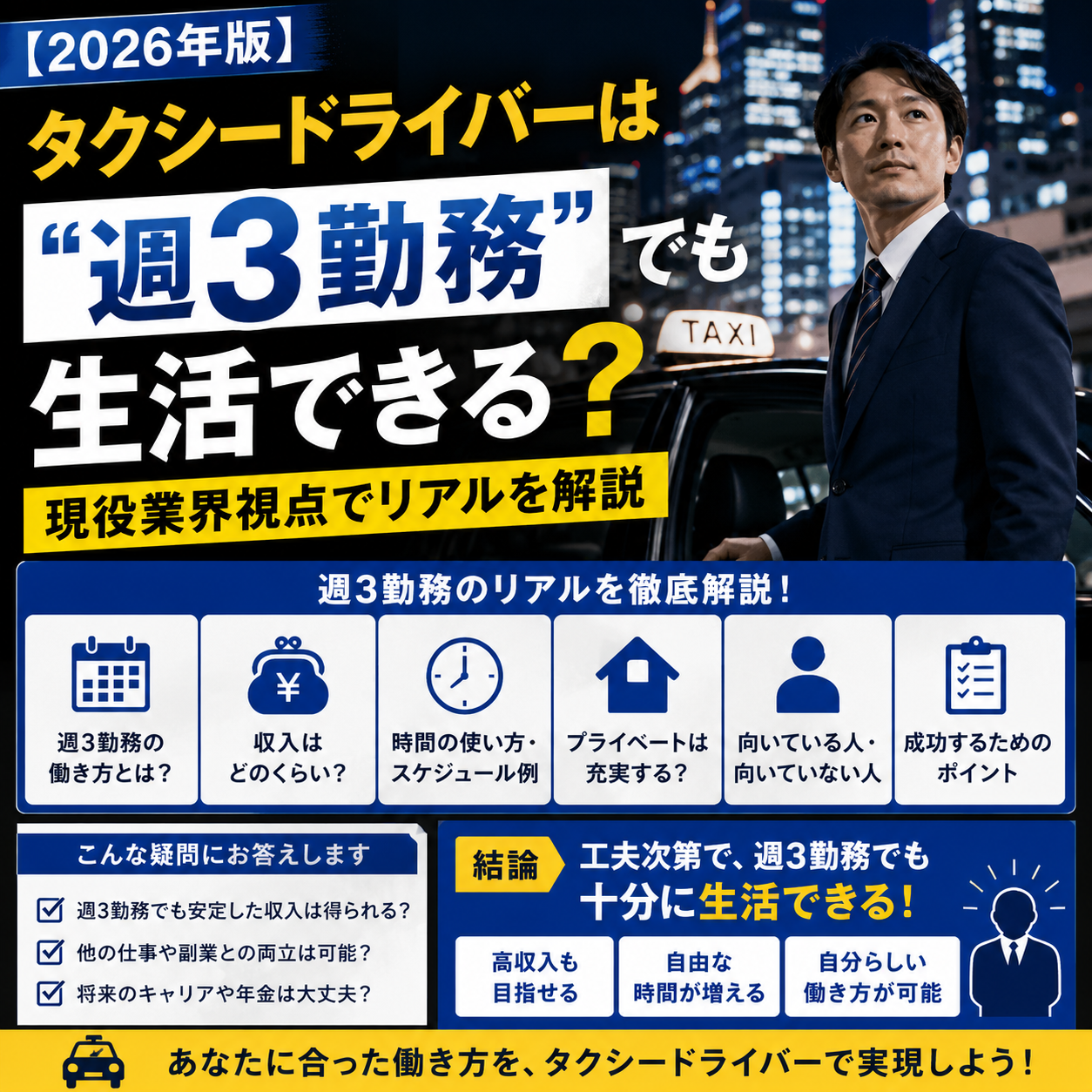 【2026年版】タクシードライバーは“週3勤務”でも生活できる？現役業界視点でリアルを解説
