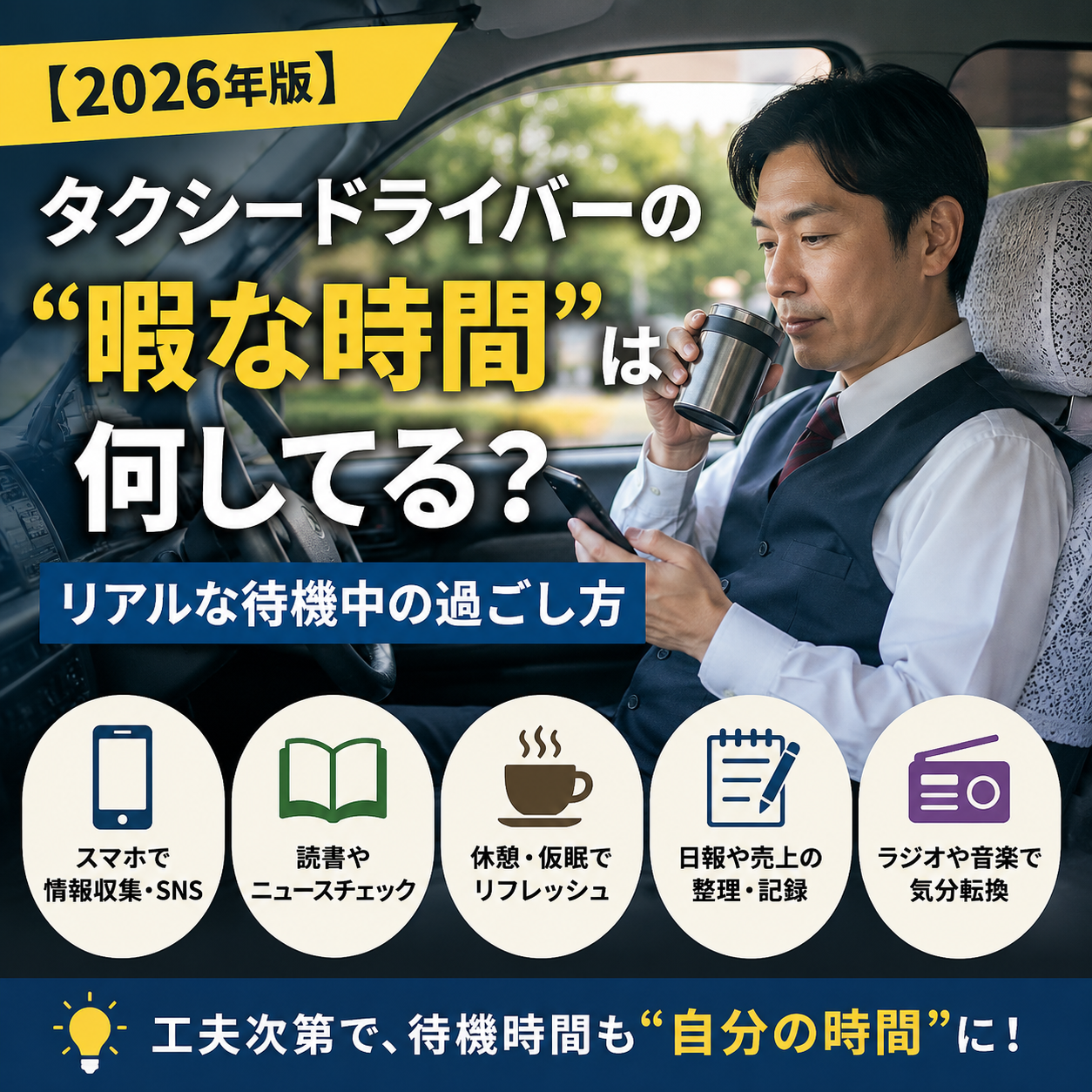 【2026年版】タクシードライバーの“暇な時間”は何してる？リアルな待機中の過ごし方