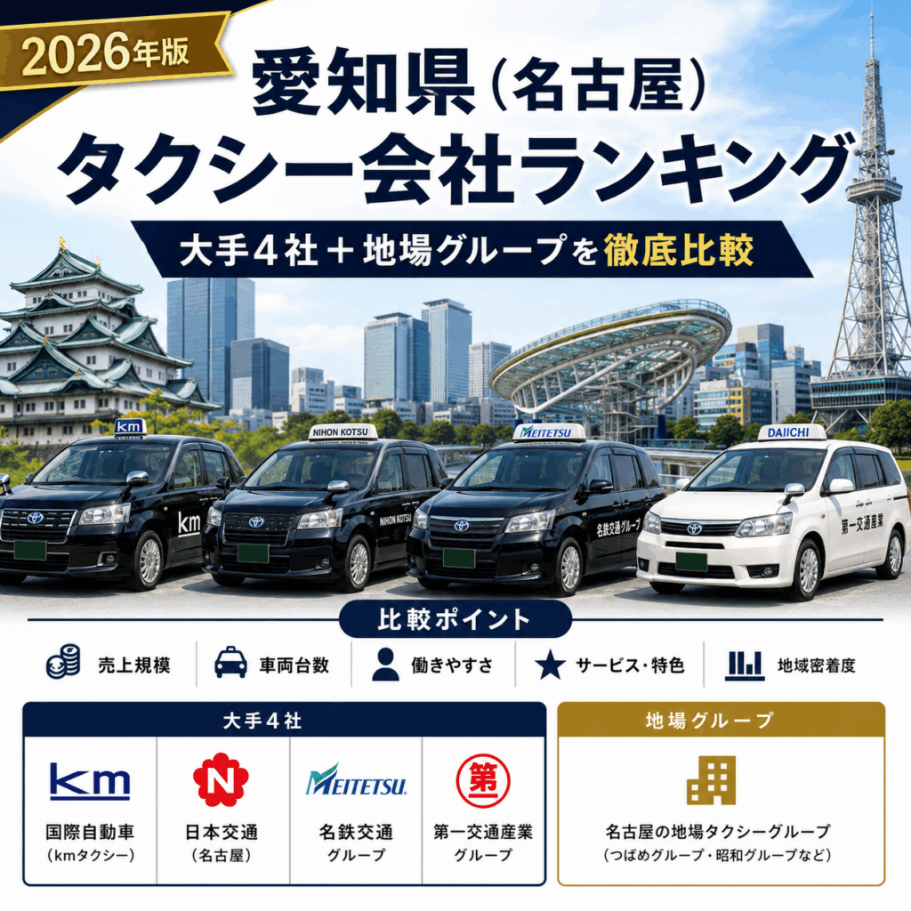 【2026年版】愛知県（名古屋）タクシー会社ランキング｜大手4社+地場グループを徹底比較