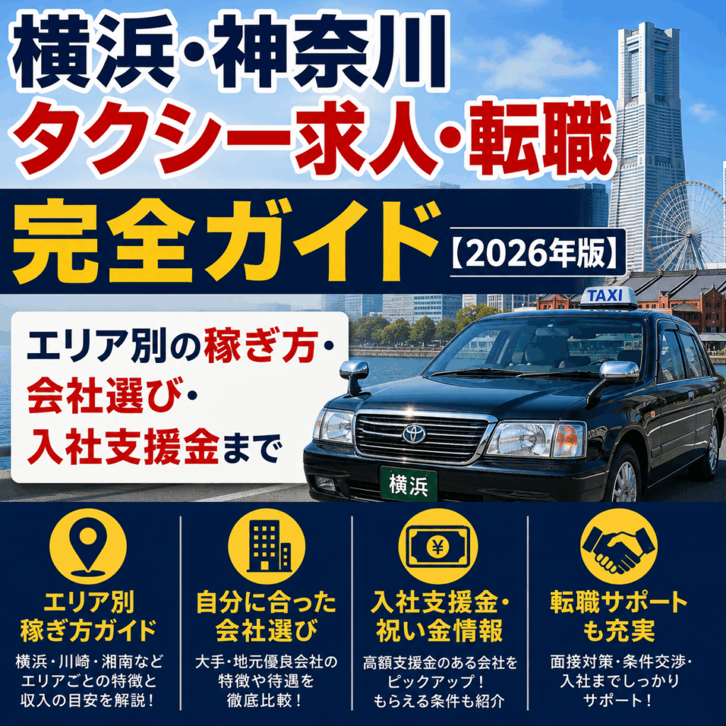横浜・神奈川タクシー求人・転職完全ガイド【2026年版】エリア別の稼ぎ方・会社選び・入社支援金まで