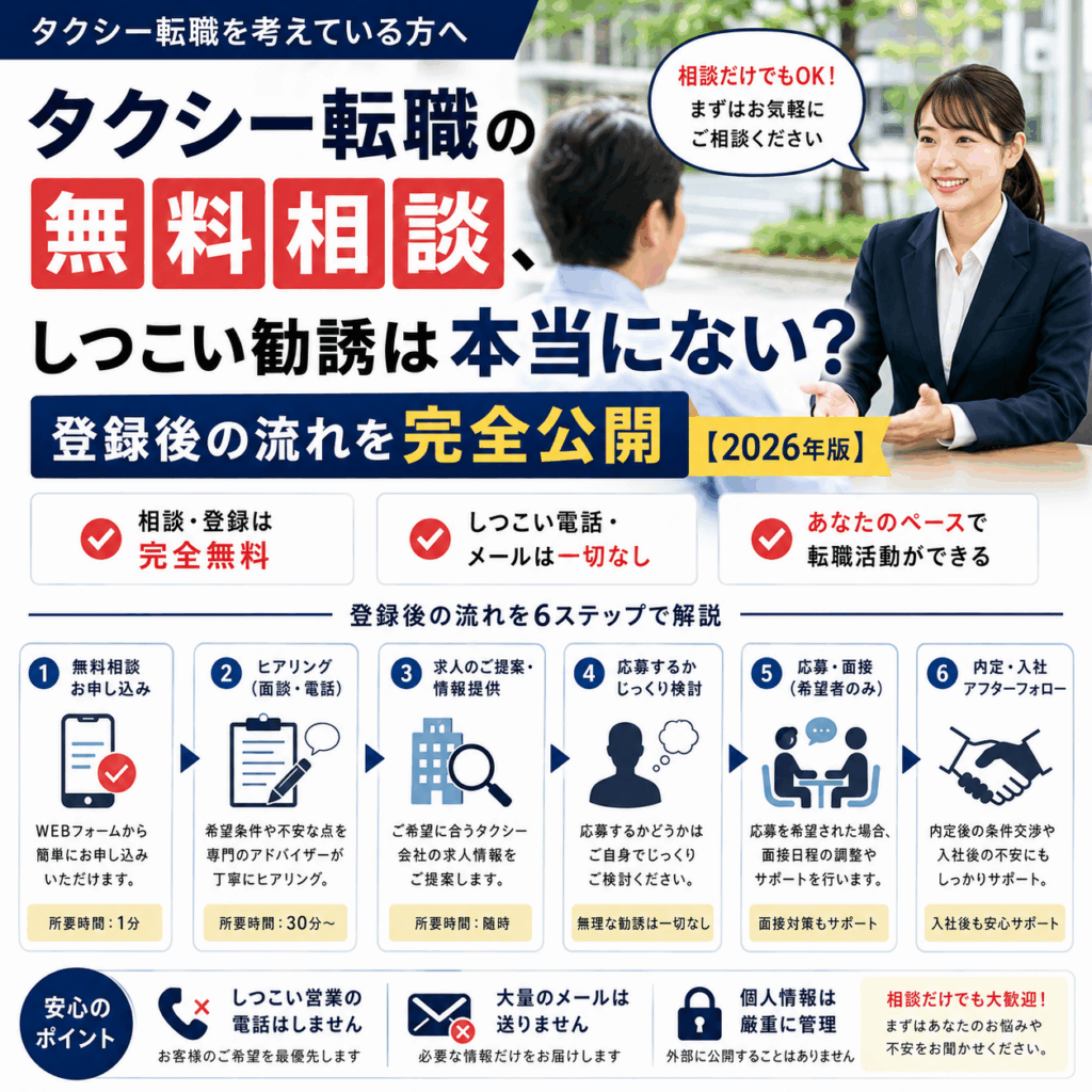 タクシー転職の無料相談、しつこい勧誘は本当にない？登録後の流れを完全公開【2026年版】
