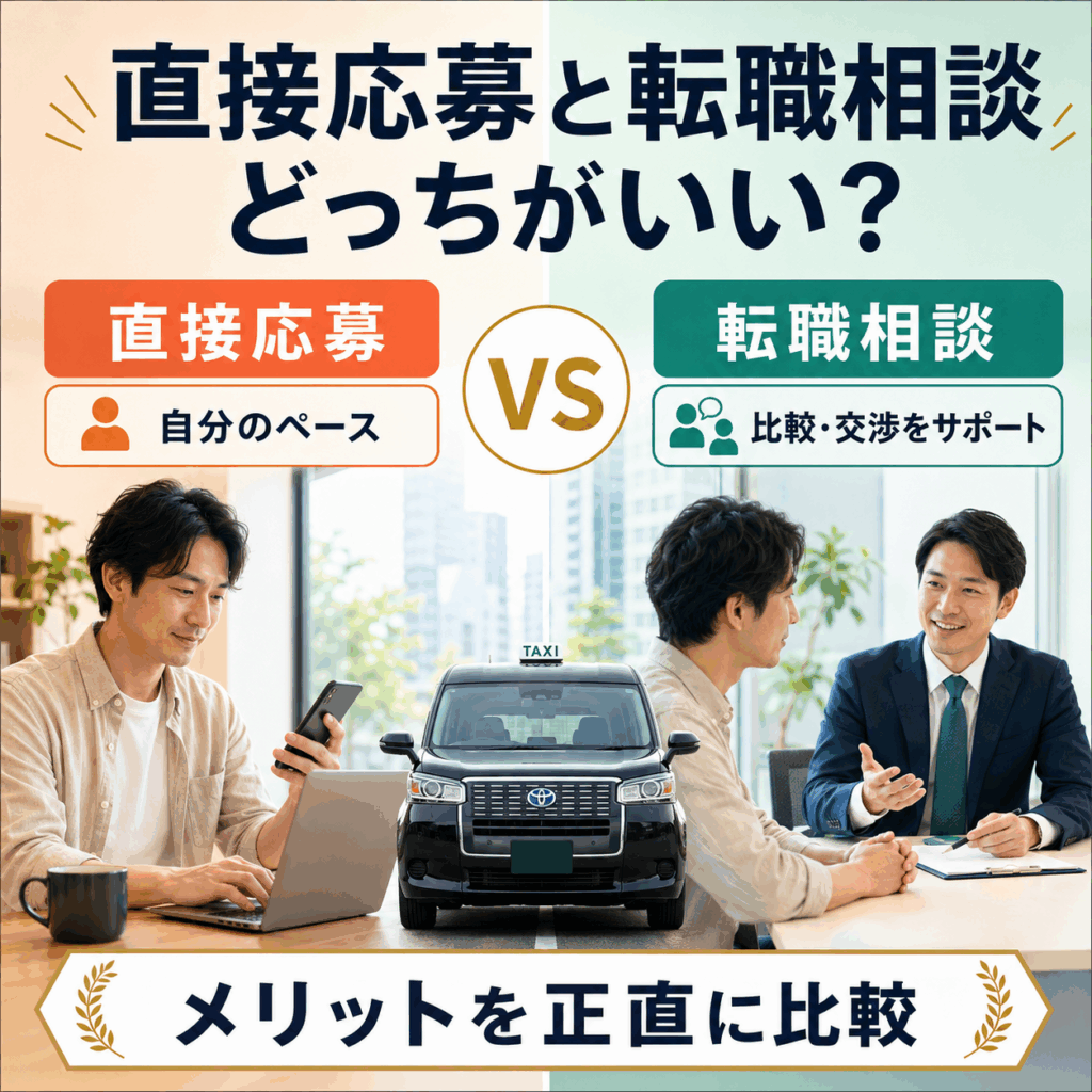 タクシー転職、直接応募と転職相談どっちがいい？使うメリットを正直に比較