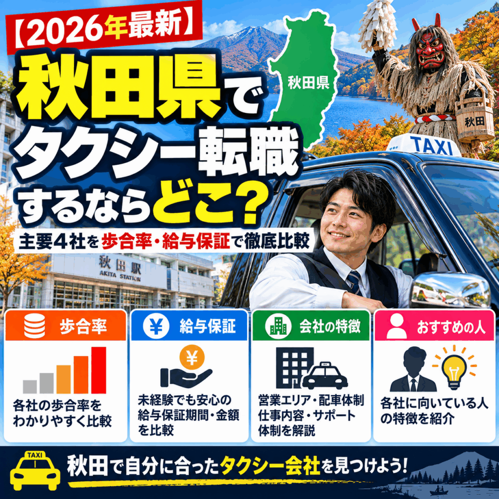 【2026年最新】秋田県でタクシー転職するならどこ？主要4社を歩合率・給与保証で徹底比較