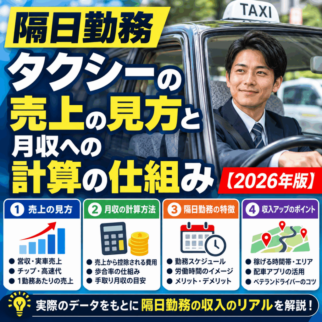 隔日勤務タクシーの売上の見方と月収への計算の仕組み【2026年版】
