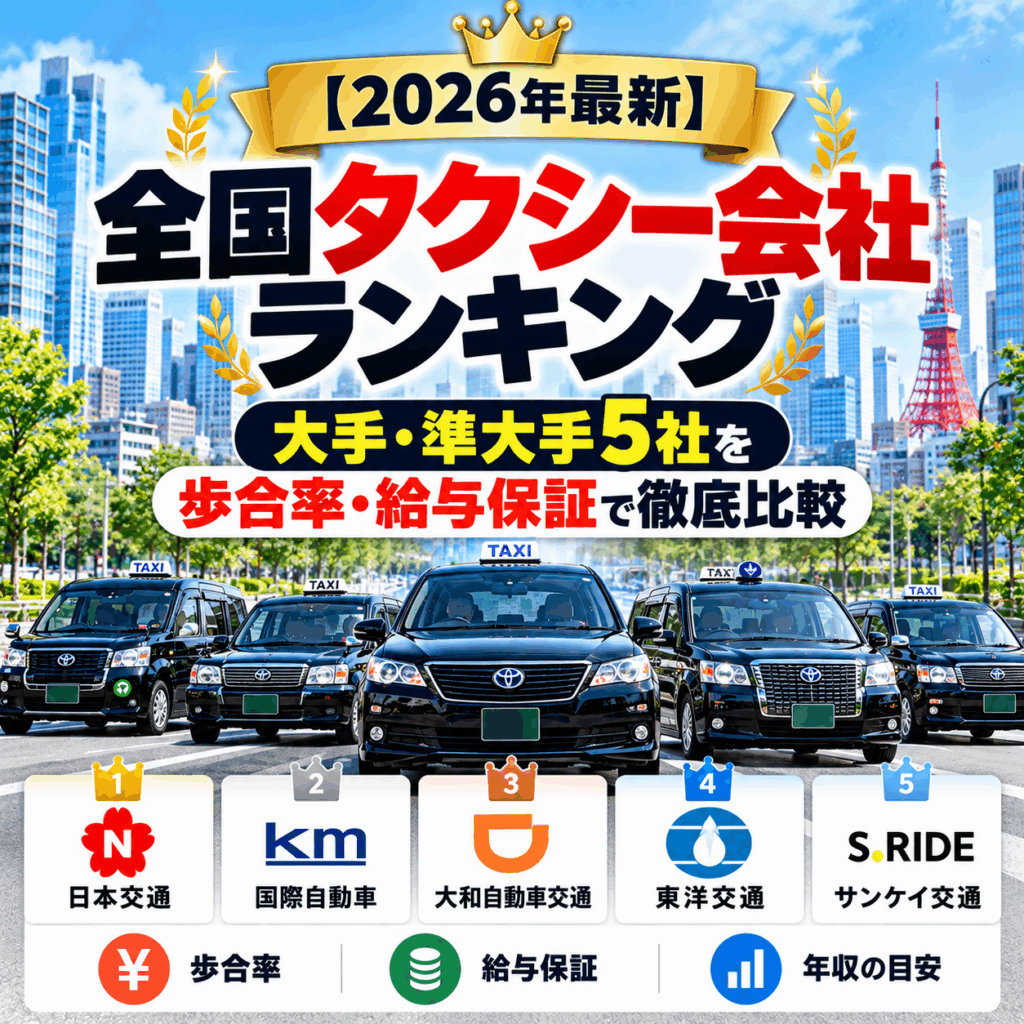 【2026年最新】全国タクシー会社ランキング|大手・準大手5社を歩合率・給与保証で徹底比較