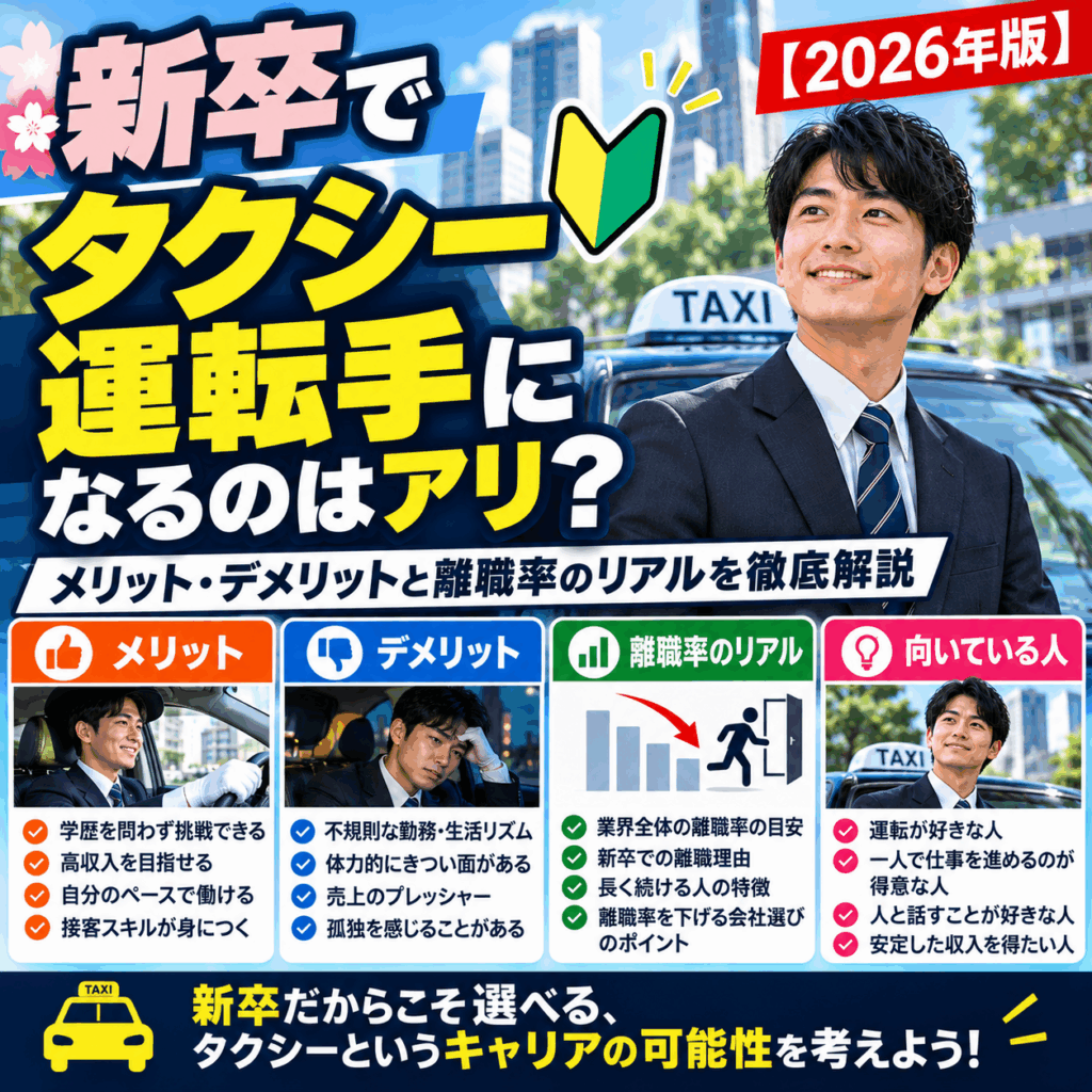新卒でタクシー運転手になるのはアリ?メリット・デメリットと離職率のリアル【2026年版】