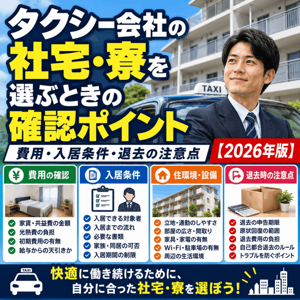 タクシー会社の社宅・寮を選ぶときの確認ポイント|費用・入居条件・退去の注意点【2026年版】
